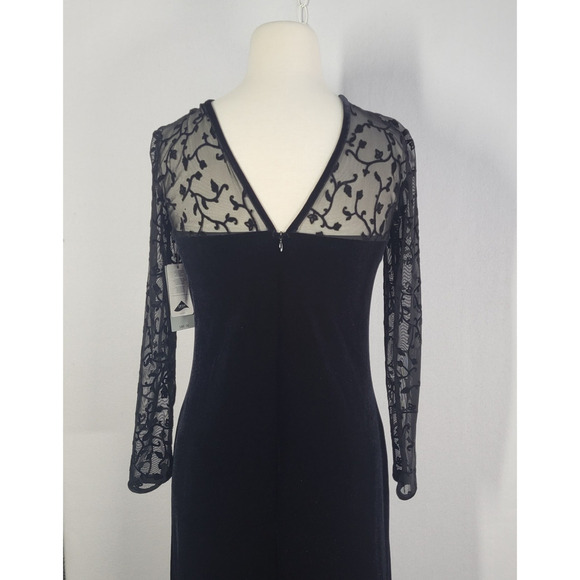 VTG Y2K Whimsigoth Maxi Dress Sz 6 Black Velvet Sweetheart Sheer Long Sleeve NEW - Picture 7 of 15
